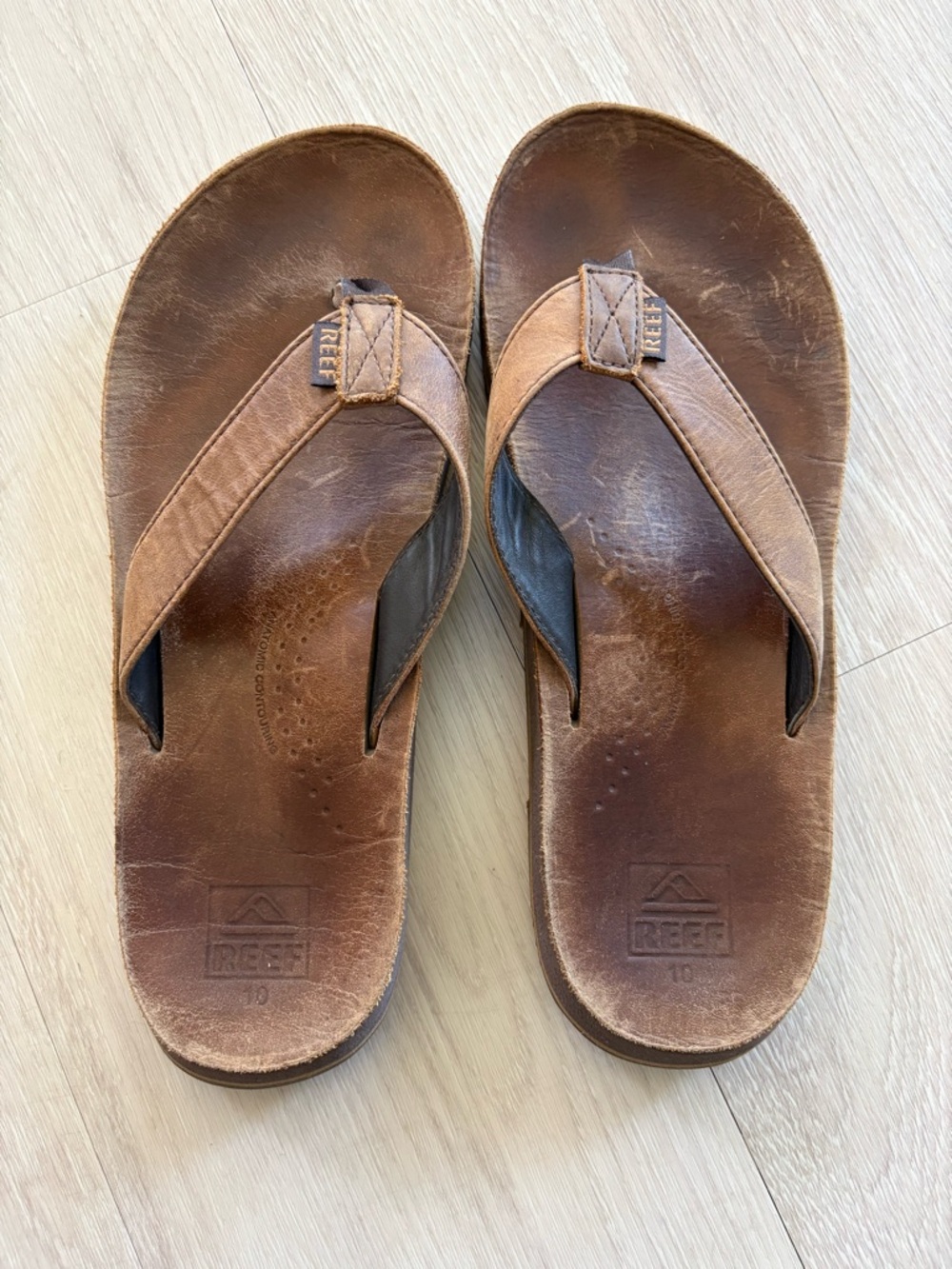 Reef Brown Leather Flip Flops Size 10